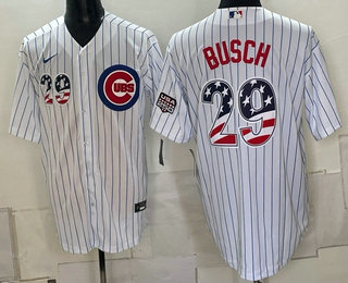 Men's Chicago Cubs #29 Michael Busch White USA 250 Fourth of July Home Stadium Stitched Jersey