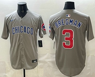 Men's Chicago Cubs #3 Alex Bregman Grey Limited Jersey