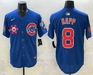Men's Chicago Cubs #8 Ian Happ Blue 2025 Tokyo Series Limited Jersey
