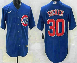 Men's Chicago Cubs #30 Kyle Tucker Blue Cool Base Jersey