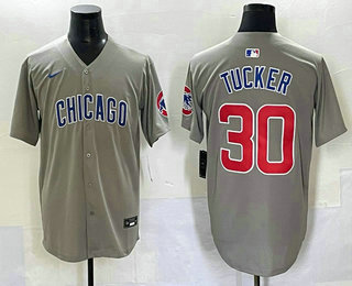 Men's Chicago Cubs #30 Kyle Tucker Grey Stitched Cool Base Nike Jersey