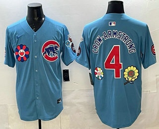 Men's Chicago Cubs #4 Pete Crow Armstrong Light Blue Flower 2025 Tokyo Series Limited Jersey