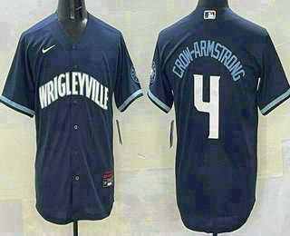 Men's Chicago Cubs #4 Pete Crow Armstrong Navy City Connect Cool Base Jersey