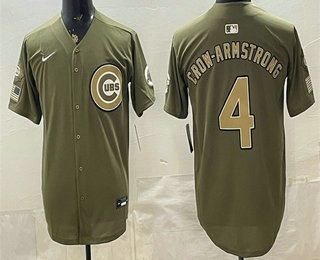 Men's Chicago Cubs #4 Pete Crow-Armstrong Olive 2026 Armed Forces Day Jersey