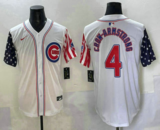 Men's Chicago Cubs #4 Pete Crow Armstrong White 2025 Independence Day Limited Stitched Jersey