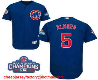 Men's Chicago Cubs #5 Albert Almora Jr. Royal Blue Flex Base 2016 World Series Champions Patch Jersey