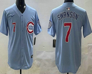 Men's Chicago Cubs #7 Dansby Swanson Baby Blue Limited Jersey