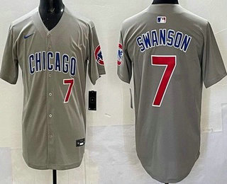 Men's Chicago Cubs #7 Dansby Swanson Gray Limited Jersey