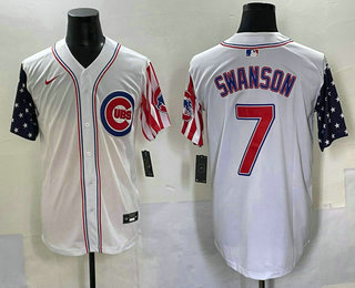 Men's Chicago Cubs #7 Dansby Swanson White USA Cool Base Stitched Baseball Jersey