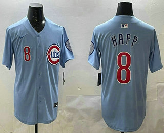 Men's Chicago Cubs #8 Ian Happ Baby Blue Limited Jersey
