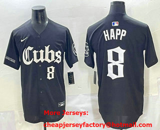 Men's Chicago Cubs #8 Ian Happ Number Black Cool Base Stitched Jersey
