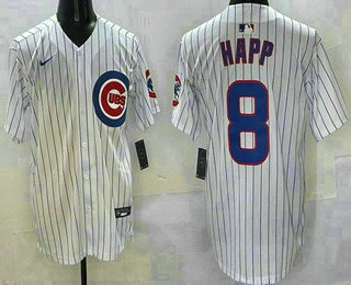 Men's Chicago Cubs #8 Ian Happ White Limited Jersey