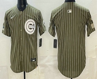 Men's Chicago Cubs Blank Pinstripe Olive Pinstripe 2026 Armed Forces Day Jersey