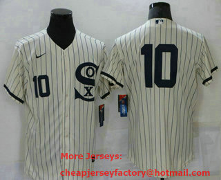 Men's Chicago White Sox #10 Yoan Moncada 2021 Cream Navy Field of Dreams Number Flex Base Stitched Jersey