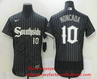 Men's Chicago White Sox #10 Yoan Moncada Black 2021 City Connect Stitched MLB Flex Base Nike Jersey
