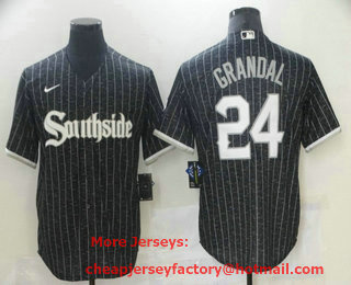 Men's Chicago White Sox #24 Yasmani Grandal Black 2021 City Connect Stitched MLB Cool Base Nike Jersey