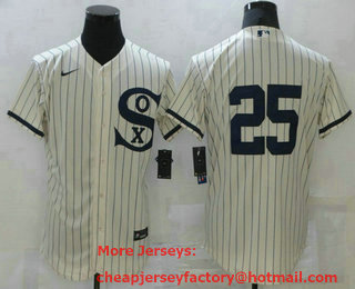 Men's Chicago White Sox #25 Andrew Vaughn 2021 Cream Navy Field of Dreams Flex Base Stitched Jersey