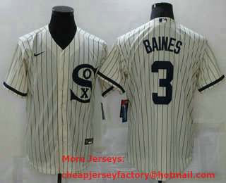 Men's Chicago White Sox #3 Harold Baines 2021 Cream Field of Dreams Name Cool Base Stitched Nike Jersey