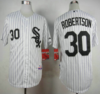 Men's Chicago White Sox #30 David Robertson White With Black Pinstripe Jersey