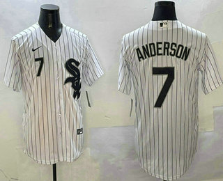 Men's Chicago White Sox #7 Tim Anderson Number White Cool Base Stitched Jersey