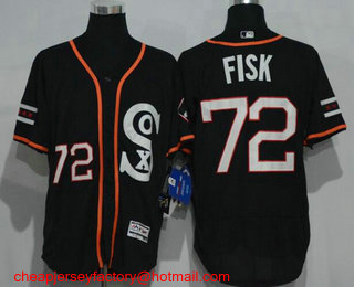 Men's Chicago White Sox #72 Carlton Fisk Black Retro Stitched MLB 2016 Flex Base Jersey