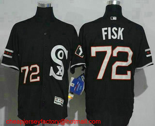 Men's Chicago White Sox #72 Carlton Fisk Black Retro Stitched MLB 2016 Flex Base Jersey