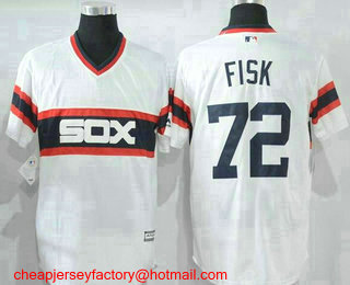Men's Chicago White Sox #72 Carlton Fisk Retired White Pullover Stitched MLB Cool Base Jersey