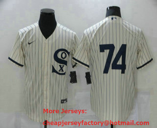Men's Chicago White Sox #74 Eloy Jimenez 2021 Cream Field of Dreams Cool Base Stitched Nike Jersey