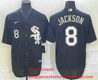 Men's Chicago White Sox #8 Bo Jackson Number Black Cool Base Stitched Jersey