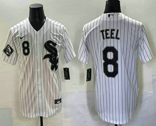 Men's Chicago White Sox #8 Kyle Teel Number White Cool Base Stitched Jersey