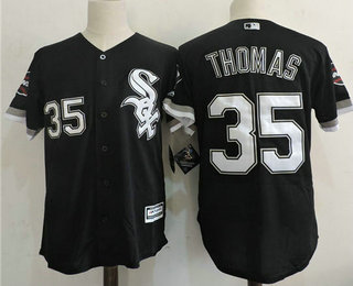 Men's Chicago White Sox Retired Player #35 Frank Thomas Black Cool Base 2005 World Series Patch Baseball Jersey