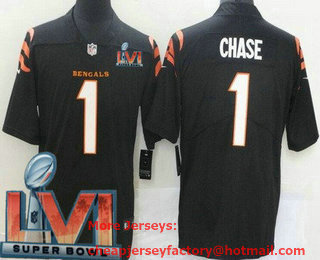 Men's Cincinnati Bengals #1 JaMarr Chase Black 2022 Super Bowl LVI Vapor Untouchable Stitched Limited Jersey