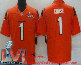 Men's Cincinnati Bengals #1 JaMarr Chase Orange 2022 Super Bowl LVI Vapor Untouchable Stitched Limited Jersey