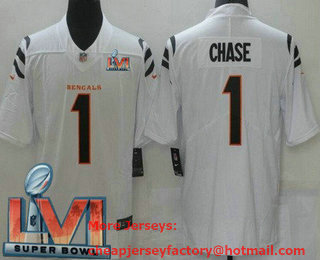 Men's Cincinnati Bengals #1 JaMarr Chase White 2022 Super Bowl LVI Vapor Untouchable Stitched Limited Jersey