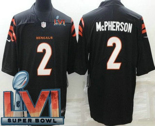 Men's Cincinnati Bengals #2 Evan McPherson Limited Black 2022 Super Bowl LVI Vapor Jersey