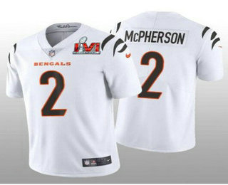 Men's Cincinnati Bengals #2 Evan McPherson White 2022 Super Bowl LVI  Vapor Untouchable Stitched Nike Limited Jersey