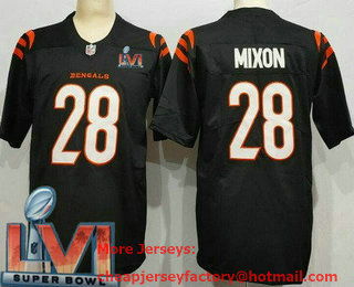 Men's Cincinnati Bengals #28 Joe Mixon Black 2022 Super Bowl LVI Vapor Untouchable Stitched Limited Jersey
