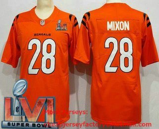 Men's Cincinnati Bengals #28 Joe Mixon Orange 2022 Super Bowl LVI Vapor Untouchable Stitched Limited Jersey