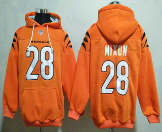 Men's Cincinnati Bengals #28 Joe Mixon Orange Pocket Stitched NFL Pullover Hoodie