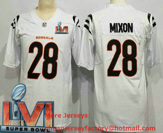 Men's Cincinnati Bengals #28 Joe Mixon White 2022 Super Bowl LVI Vapor Untouchable Stitched Limited Jersey