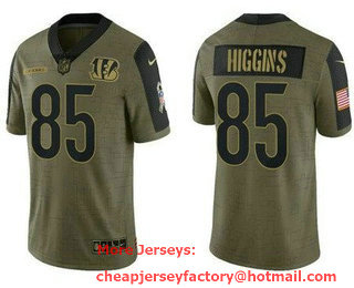Men's Cincinnati Bengals #85 Tee Higgins Limited Olive 2021 Salute To Service Jersey