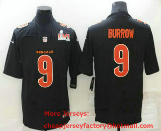 Men's Cincinnati Bengals #9 Joe Burrow Black 2022 Super Bowl LVI Vapor Untouchable Stitched Limited Fashion Jersey