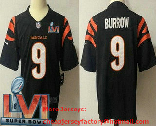 Men's Cincinnati Bengals #9 Joe Burrow Black 2022 Super Bowl LVI Vapor Untouchable Stitched Limited Jersey