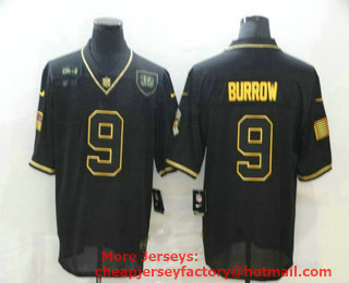 Men's Cincinnati Bengals #9 Joe Burrow Black Gold 2020 Salute To Service Stitched NFL Nike Limited Jersey