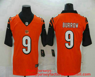 Men's Cincinnati Bengals #9 Joe Burrow Orange 2020 Vapor Untouchable Stitched NFL Nike Limited Jersey