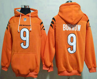 Men's Cincinnati Bengals #9 Joe Burrow Orange Pocket Stitched NFL Pullover Hoodie