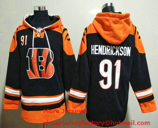 Men's Cincinnati Bengals #91 Trey Hendrickson Black Ageless Must Have Lace Up Pullover Hoodie