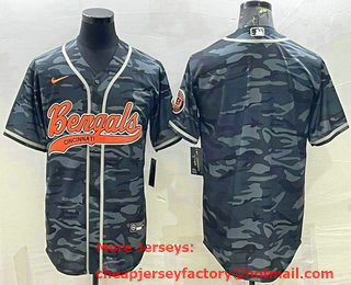 Men's Cincinnati Bengals Blank Grey Camo With Patch Cool Base Stitched Baseball Jersey