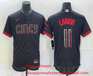 Men's Cincinnati Reds #11 Barry Larkin Black 2023 City Connect Flex Base Stitched Jersey 02