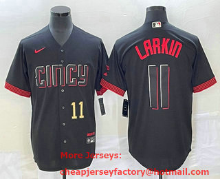 Men's Cincinnati Reds #11 Barry Larkin Number Black 2023 City Connect Cool Base Stitched Jersey 01